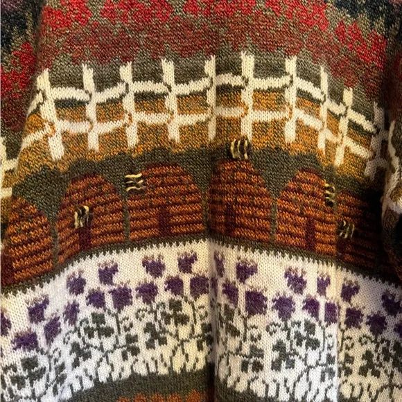 Rare vintage sweater Barbra sue landscape, spring bumblebees beehives small - Picture 2 of 16